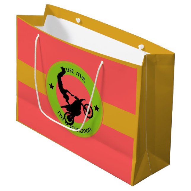 Vertraue mir, ich bin ein Stuntman Große Geschenktüte (Vorderseite Schrägansicht)