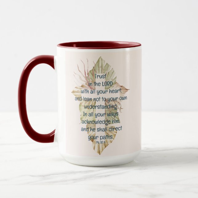 Vertrauen in den Herrn mit all Euren Heart-Schrift Tasse (Links)