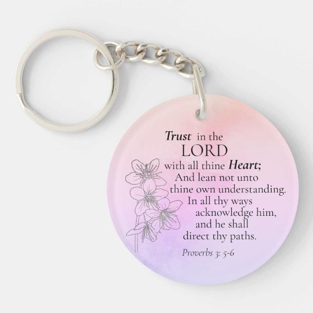 Vertrauen in die Lord Bible Verse Floral Water col Schlüsselanhänger (Vorderseite)
