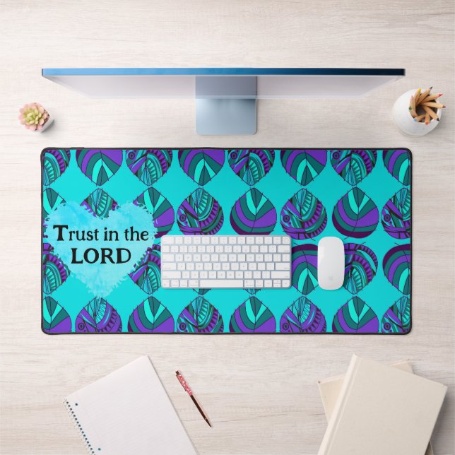 Vertrauen in die Lord Fish Blätter Lila Aquamarin  Schreibtischunterlage (Büro 1)
