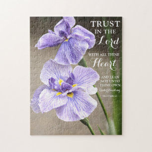 Vertrauen in die Lord Proverbs 3:5 Lila Iris Flora Puzzle