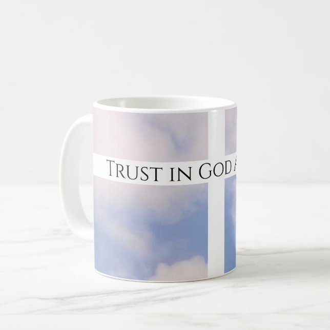 Vertrauen in Gottes Cross White and Blue Oaster Kaffeetasse (Vorderseite Links)