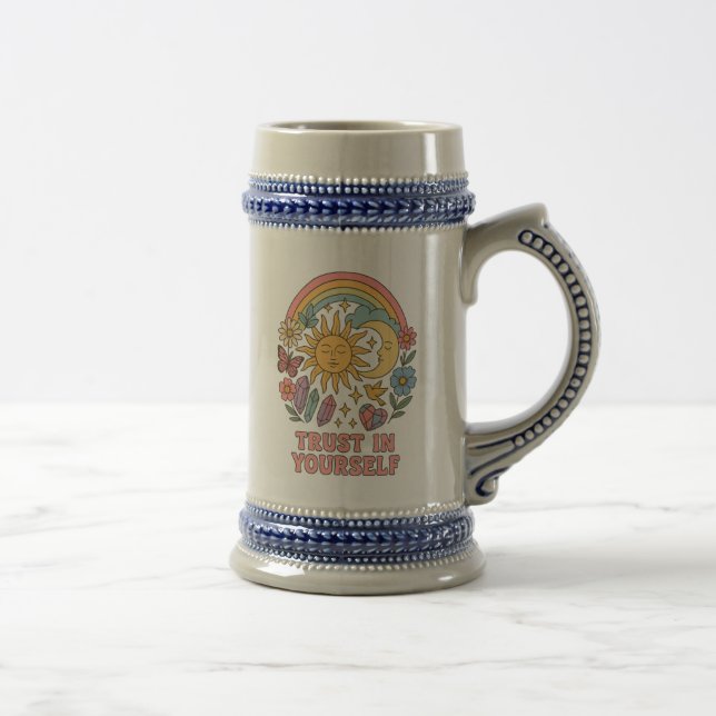 Vertrauen Sie sich selbst - Retro Psychedelic Sun  Bierglas (Rechts)