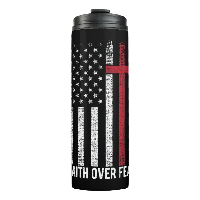 Vertrauen über Angst US Flag Christliches Kreuz  Thermosbecher (Vorderseite)