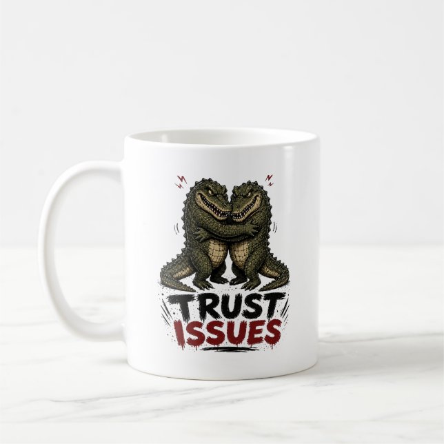 Vertrauensprobleme Illustration mürrisches Krokodi Kaffeetasse (Links)