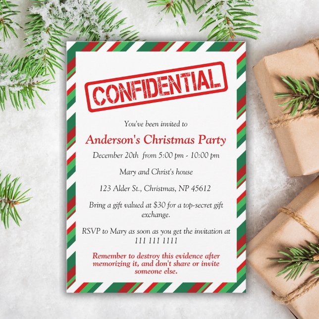vertraulich | Fun Christmas Party Einladung (Get your funny Christmas party invitations now and let your guests know about the event! Order now!)