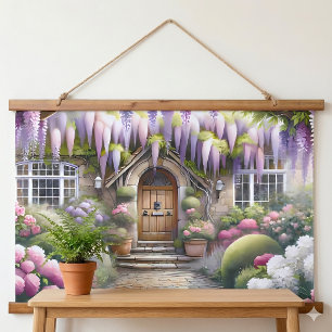 Verträumter Gartenweg im Cottage-Stil Wandteppich Mit Holzrahmen