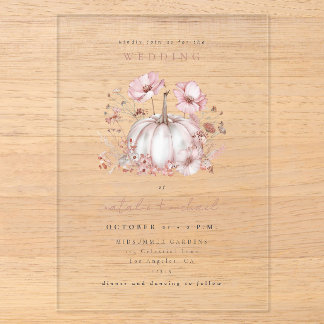 Verträumter Rosa Herbstliebes-Kürbis-Hochzeit Acryleinladungen