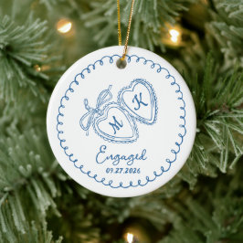 Verträumtes verlobtes Paar Blaue Herzen Trendige D Keramik Ornament