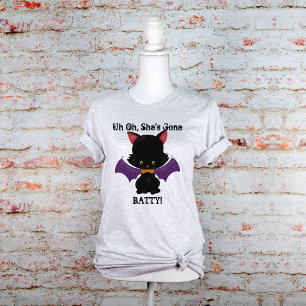 Verücktes Halloween-Schwarzes Kätzchen mit Flederm T-Shirt