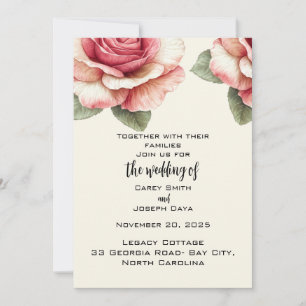 Verwahrloste Pink Rose Hochzeit Einladung