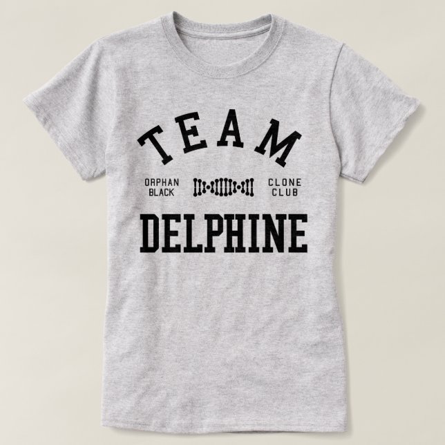 Verwaistes schwarzes Team Delphine T-Shirt (Design vorne)