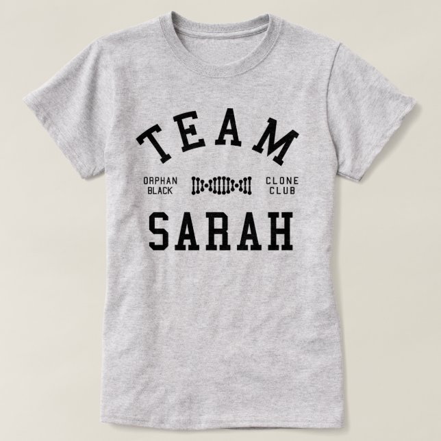 Verwaistes schwarzes Team Sarah T-Shirt (Design vorne)