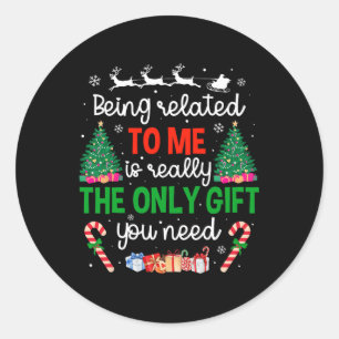 Verwandt mit mir Funny Christmas Familie Xmas Pa Runder Aufkleber