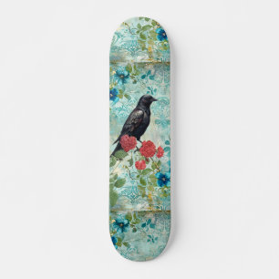 Verwaschene Türkis Blumen Raven & Roses Skateboard