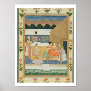 Verweilen Sie auf einer Terrasse bei Sonnenunterga Poster