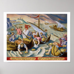Verwendung von Schwämmen zum Sammeln von Naphtha v Poster