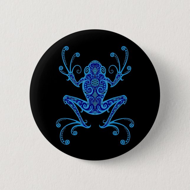 Verwickelter blauer und schwarzer Baum-Frosch Button (Vorderseite)