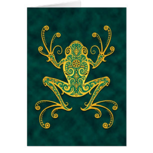Verwickelter goldener blauer Baum-Frosch