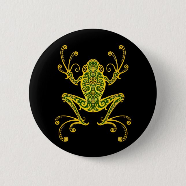 Verwickelter grüner und schwarzer Baum-Frosch Button (Vorderseite)