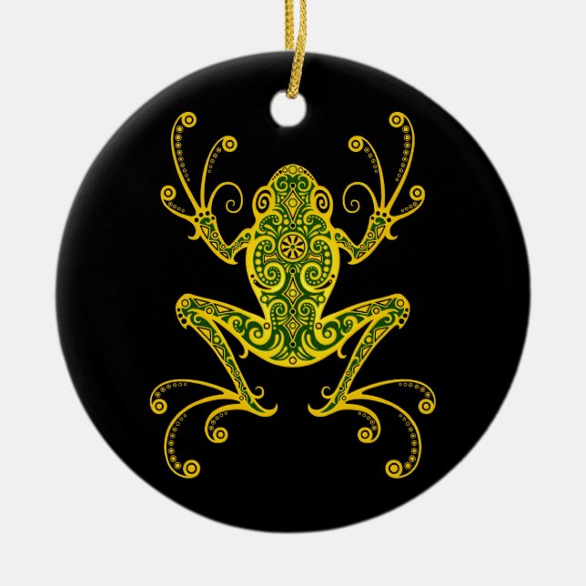Verwickelter grüner und schwarzer Baum-Frosch Keramik Ornament (Vorne)