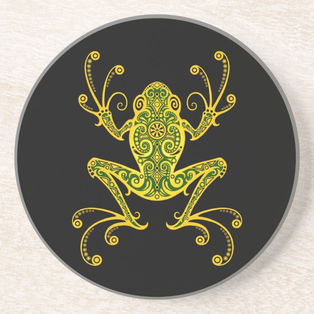 Verwickelter grüner und schwarzer Baum-Frosch Sandstein Untersetzer (Vorne)