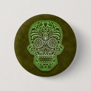 Verwickelter grüner Zuckerschädel Button