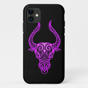 Verwickelter lila Stier-Tierkreis auf Schwarzem iPhone 11 Hülle