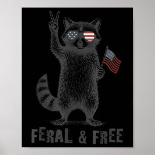 Verwildert aber frei lustiger Waschbär 4. Juli USA Poster