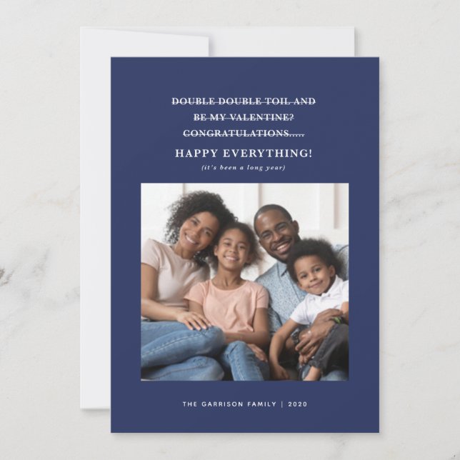 Verwirrte Coronavirus Holiday Greetings Blue Ankündigung (Vorderseite)