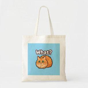 Verwirrte flauschige orange Katze "Was?" Meme-Tasc Tragetasche