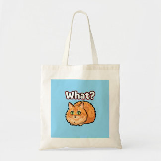 Verwirrte flauschige orange Katze "Was?" Meme-Tasc Tragetasche