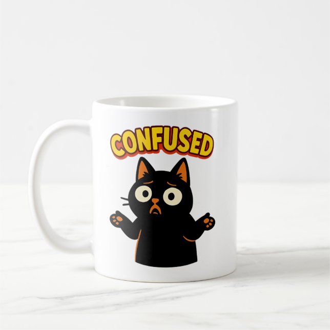 Verwirrte Schwarze Katze Kaffeetasse (Links)