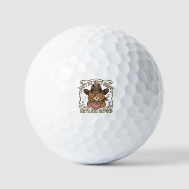 Verwirrter Cowboy-Katzen-Rodeo Golfball (Vorderseite)