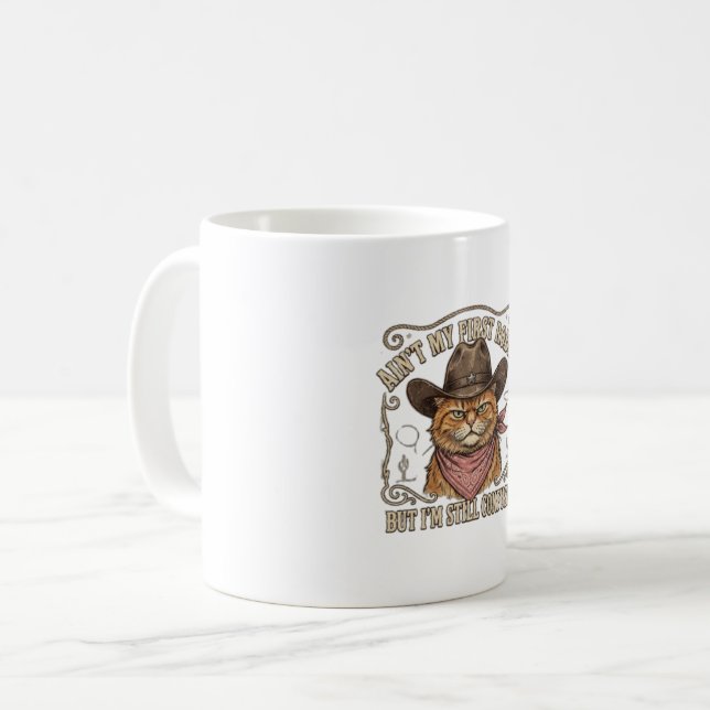 Verwirrter Cowboy-Katzen-Rodeo Kaffeetasse (Vorderseite Links)
