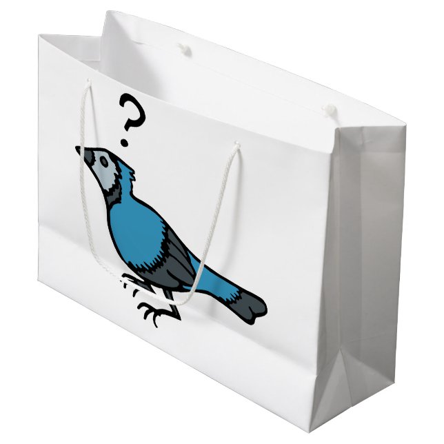 Verwirrter Vogel Große Geschenktüte (Vorderseite Schrägansicht)
