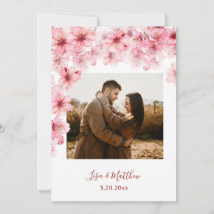 Verwischtes Aquarell-Kirschblüten-Foto-Hochzeit Save The Date