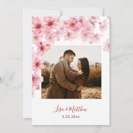 Verwischtes Aquarell-Kirschblüten-Foto-Hochzeit Save The Date