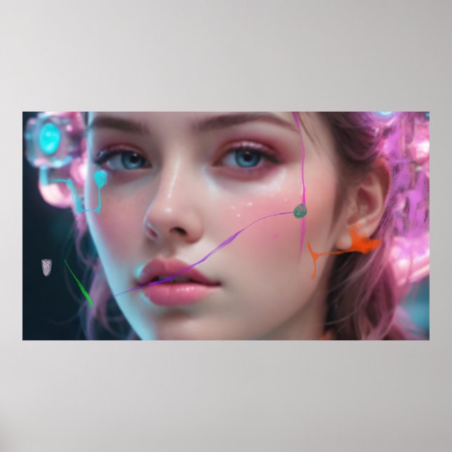 Verwischtes Mädchenporträt  Farbiger Bokeh Poster (Vorne)