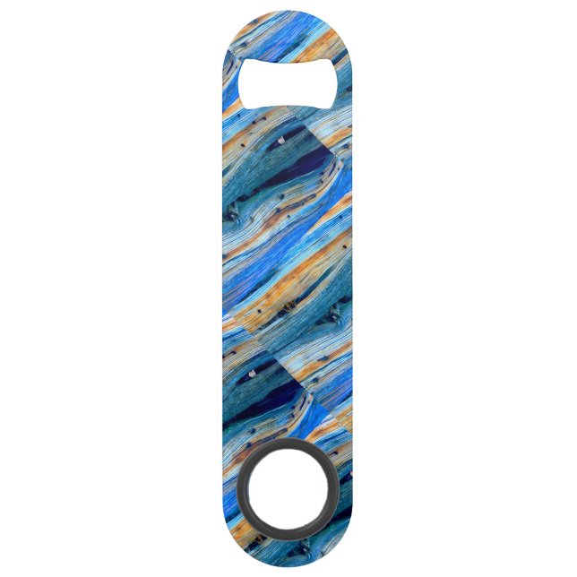 verwitterte blaue Stallplatten Speedflaschenöffner (Vorderseite)