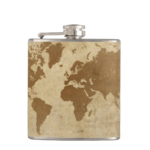 Verwitterte Pergament-Weltkarte Flachmann