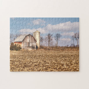 Verwitterte Scheune & Silo im Maisfeld Puzzle