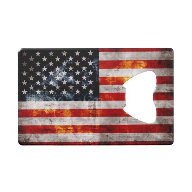 Verwitterte Vintage amerikanische Flagge Geldkarten Flaschenöffner (Vorderseite (Horizontal))