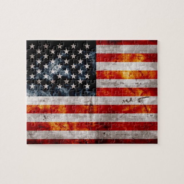 Verwitterte Vintage amerikanische Flagge Puzzle (Horizontal)