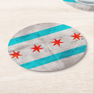 Verwitterte Vintage Chicago-Staats-Flagge Runder Pappuntersetzer