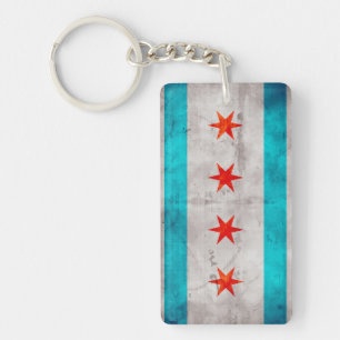 Verwitterte Vintage Chicago-Staats-Flagge Schlüsselanhänger
