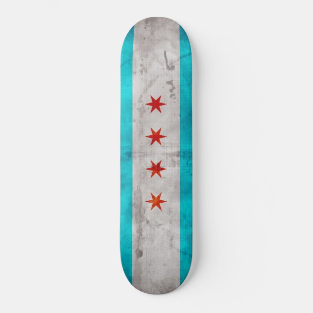 Verwitterte Vintage Chicago-Staats-Flagge Skateboard (Vorderseite)