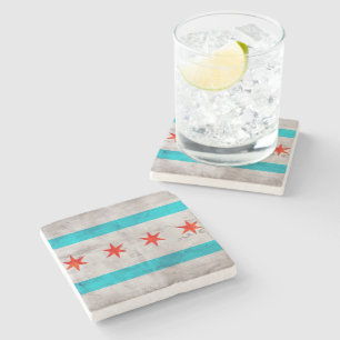 Verwitterte Vintage Chicago-Staats-Flagge Steinuntersetzer