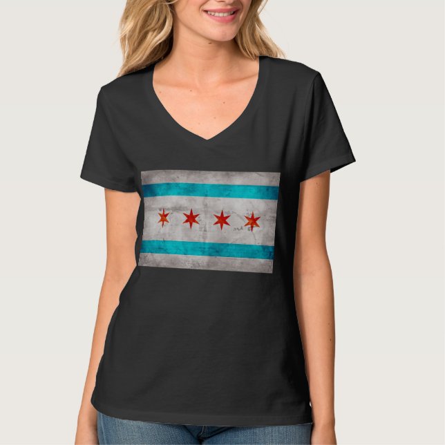 Verwitterte Vintage Chicago-Staats-Flagge T-Shirt (Vorderseite)