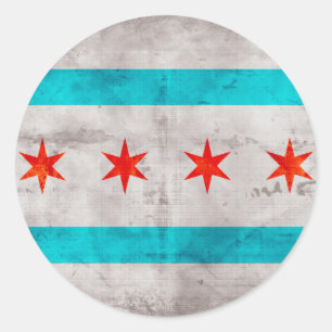Verwitterte Vintage-Flagge des Staates Chicago Runder Aufkleber
